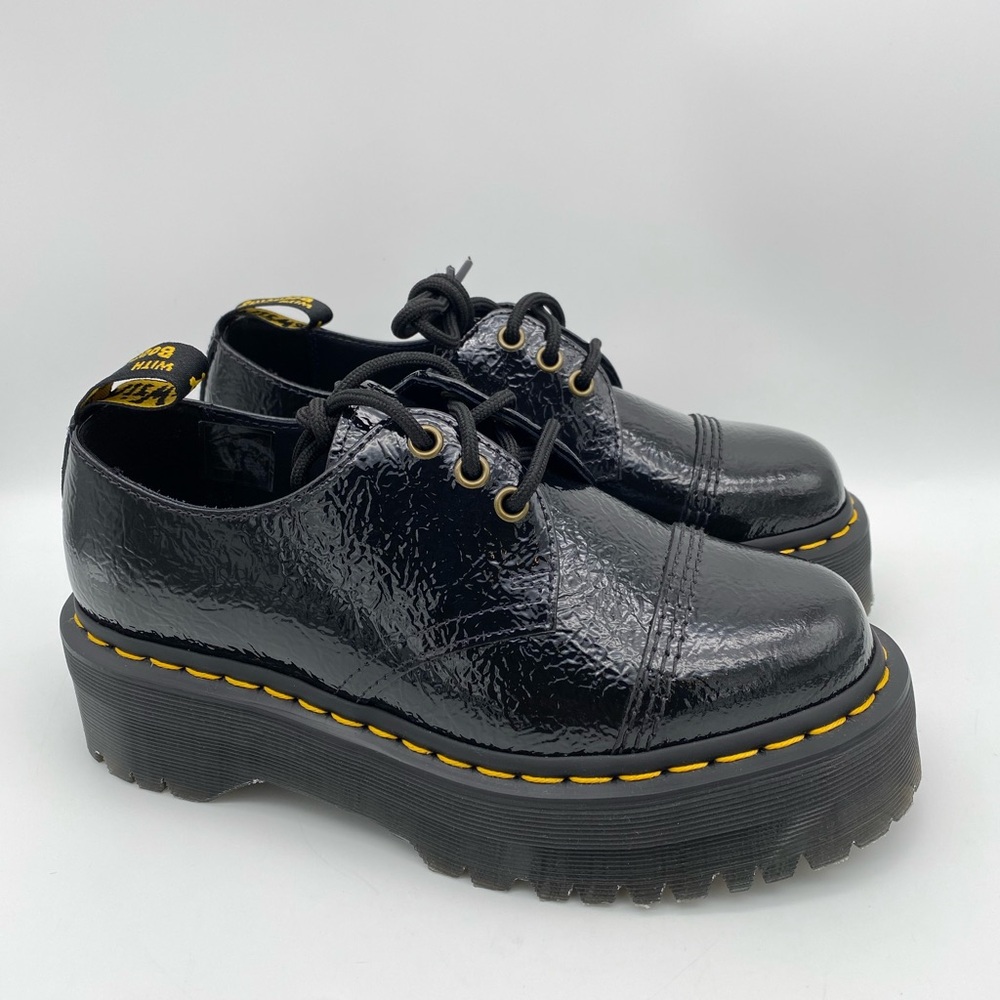 Dr Martens Women’s 1461 Quad TC Black Textured Patent Leather Platform Size 7 US